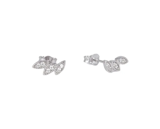 Silver stud earrings with fianites Leaves