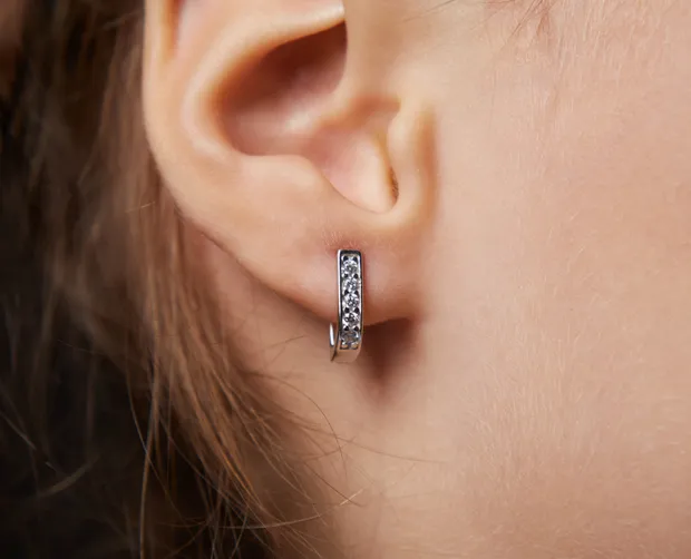 Silver baby earrings on English clasp Shine