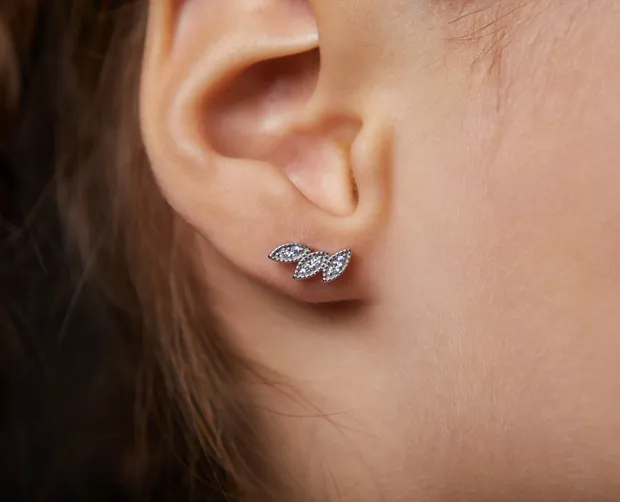 Silver stud earrings with fianites Leaves