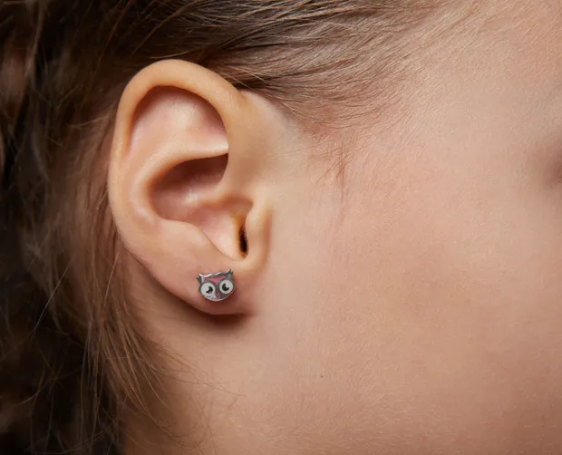 Silver earrings pusets children Owl