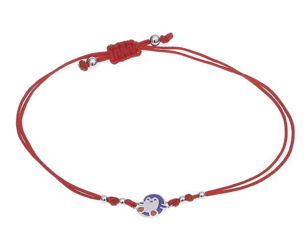 Children's silk bracelet with a silver clasp and a Penguin pendant
