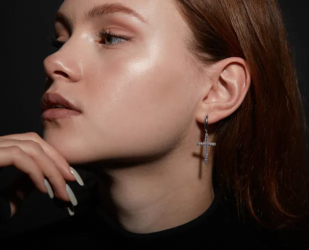Silver earrings congo Crosses strewn with zirconium