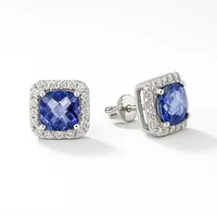 Silver earrings square fianites with base