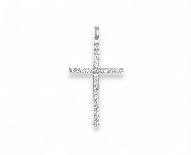 Silver pendant cross strewn with zirconium