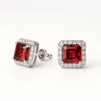Серебряные серьги квадратные фианити с основанием 