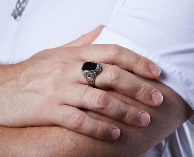 Silver male ring Phoenix